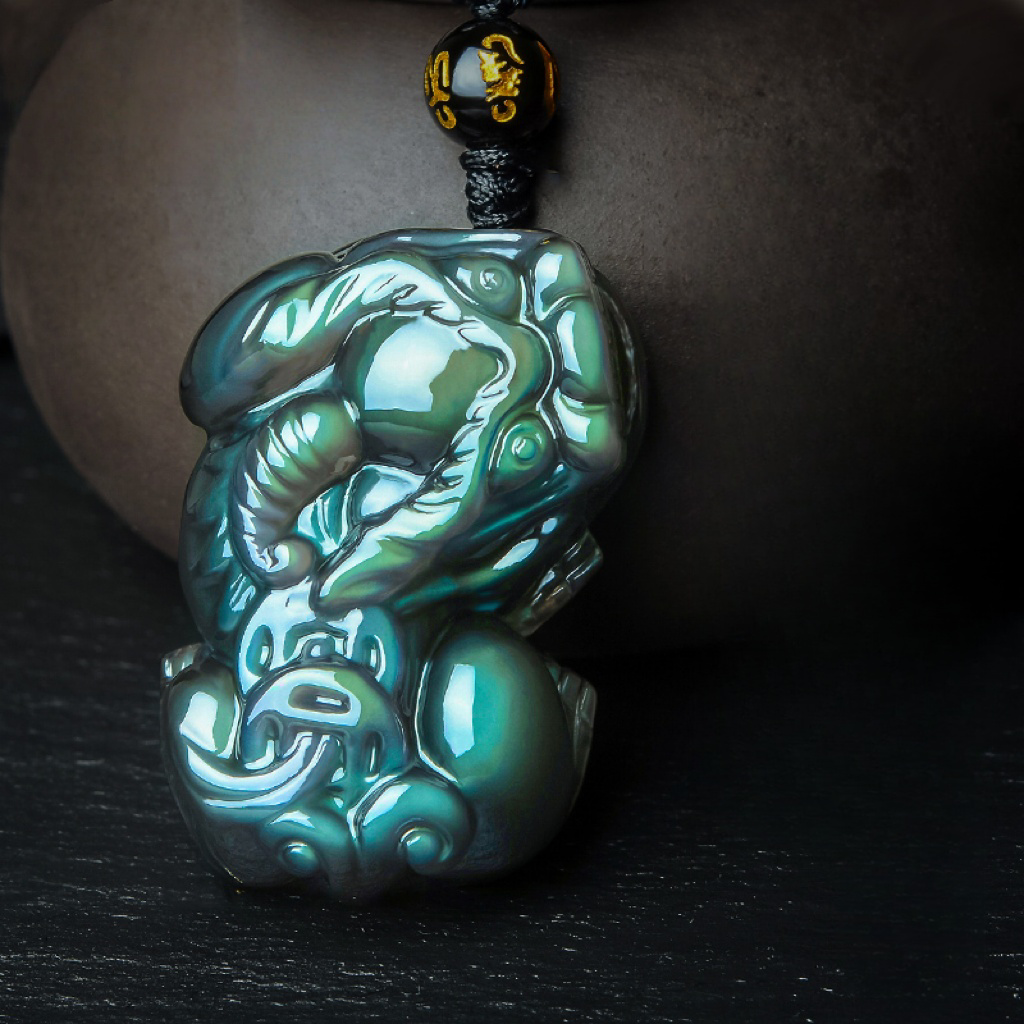 Rainbow Obsidian/ Gold Sheen Obsidian PiXiu Necklace