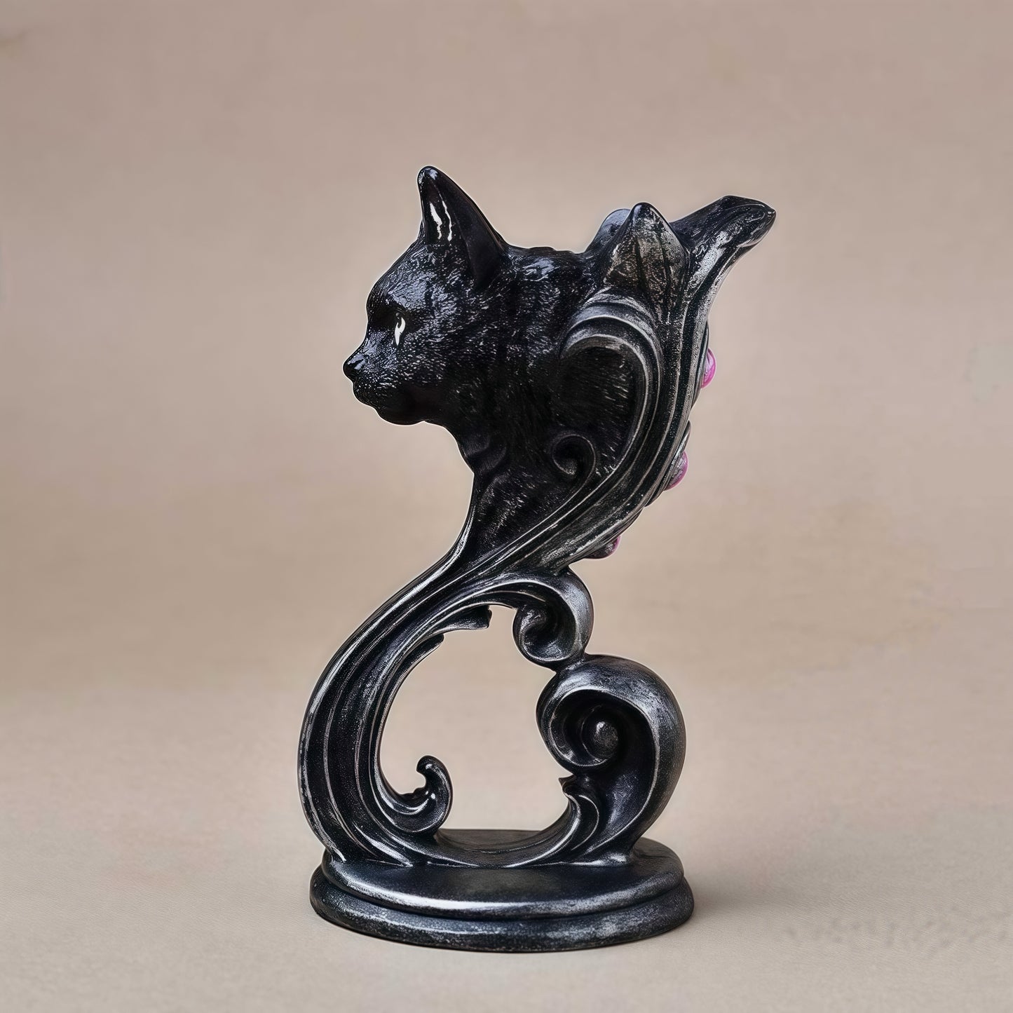 Black Cat Decor Figurine × Crystal Ball Display Stand