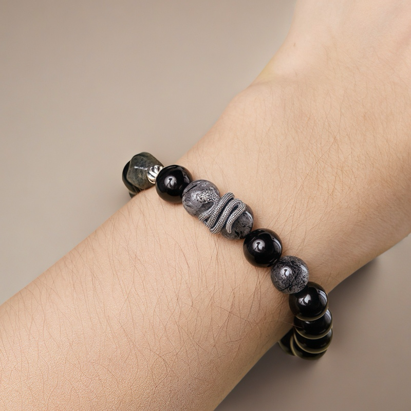 Black Obsidian × Black Tourmaline Quartz Bracelet