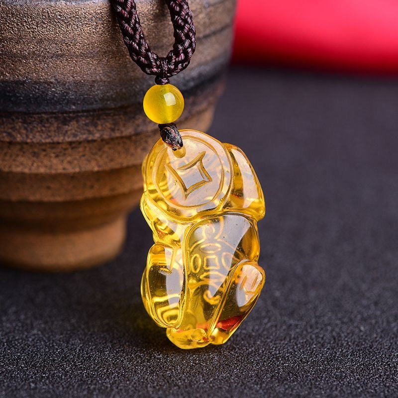 Brazilian Natural Citrine PiXiu Pendant Necklace