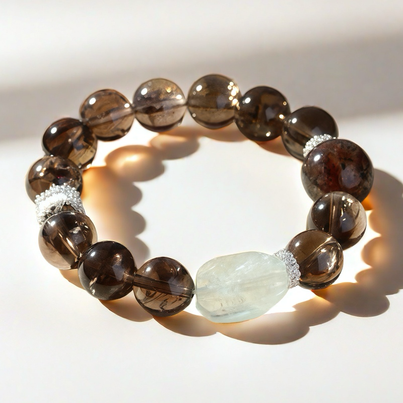 Brown Azeztulite × Black Super Seven Energy Bracelet