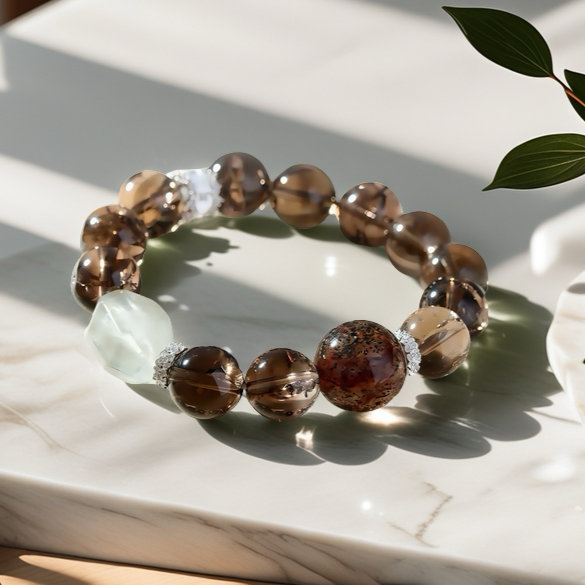 Brown Azeztulite × Black Super Seven Energy Bracelet