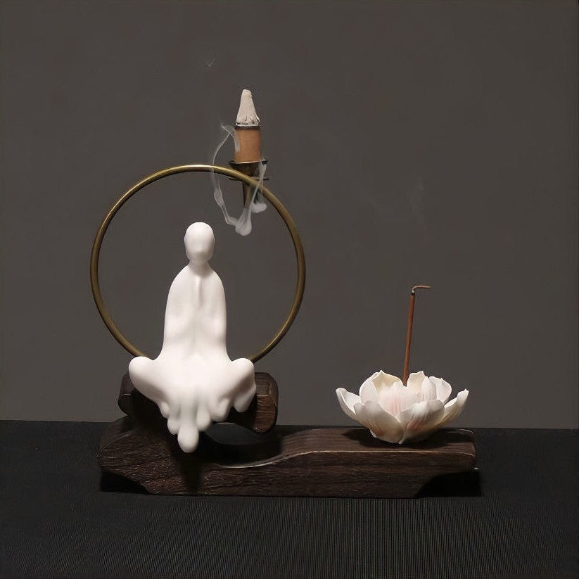 Buddha Stones Porcelain Lotus Healing Incense Burner
