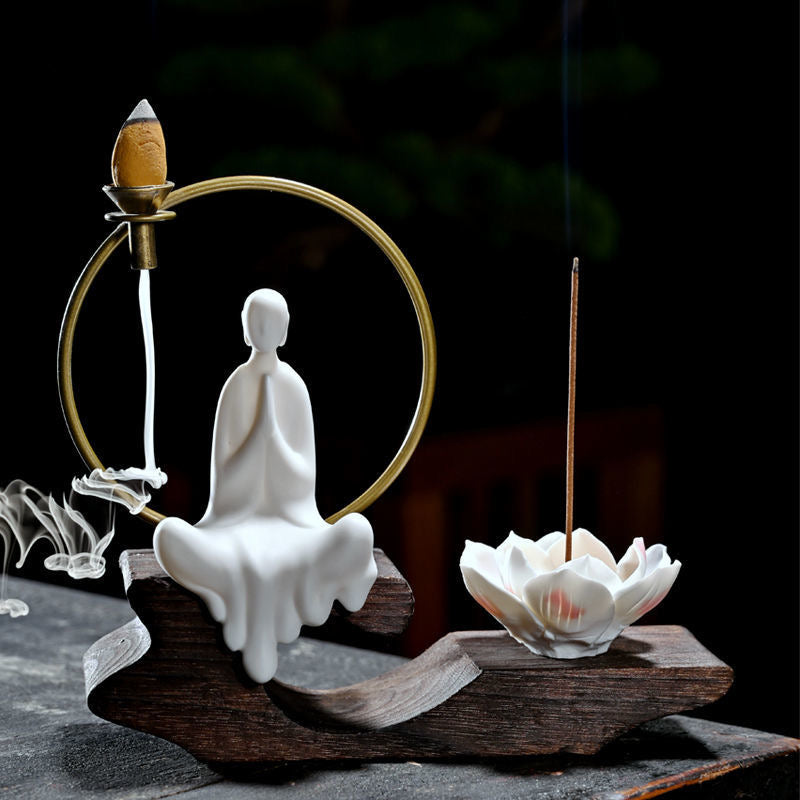 Buddha Stones Porcelain Lotus Healing Incense Burner