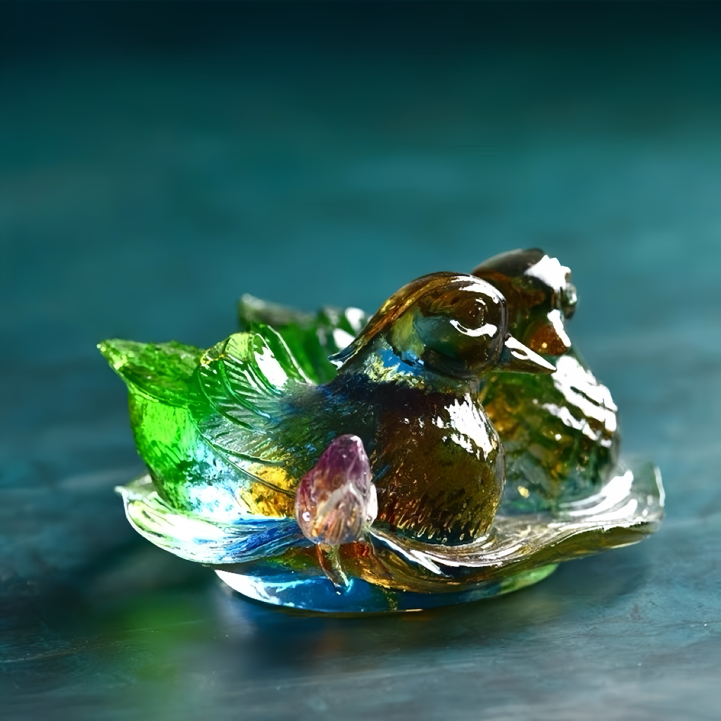 Coloured Glaze Mandarin Duck Ornament