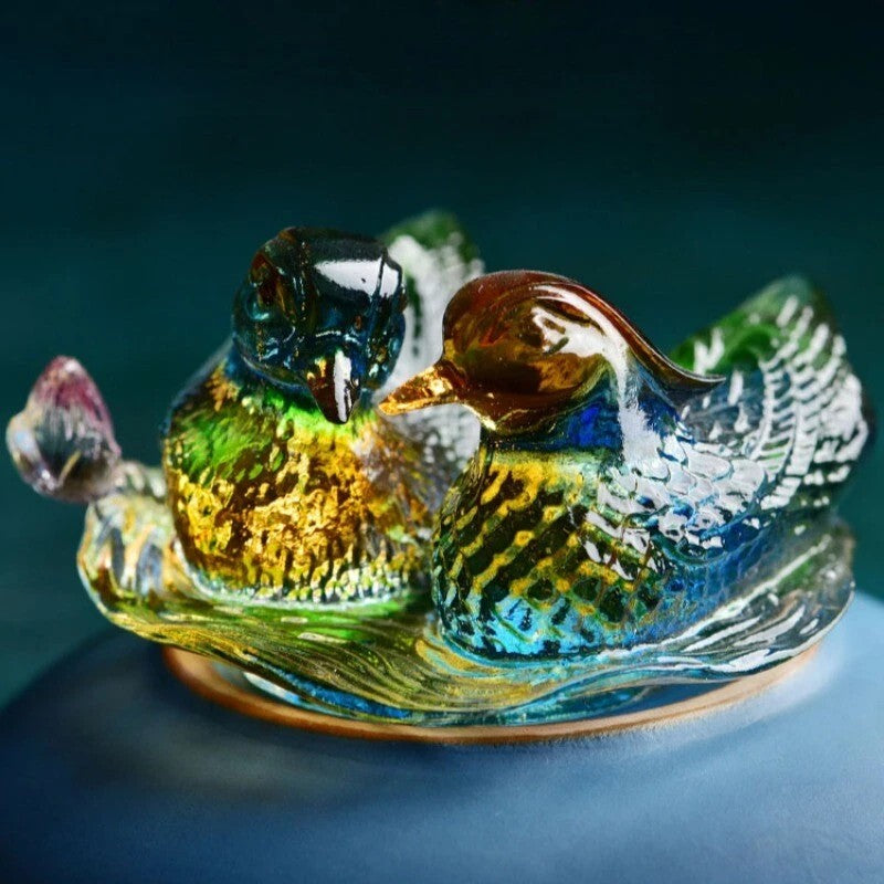Coloured Glaze Mandarin Duck Ornament