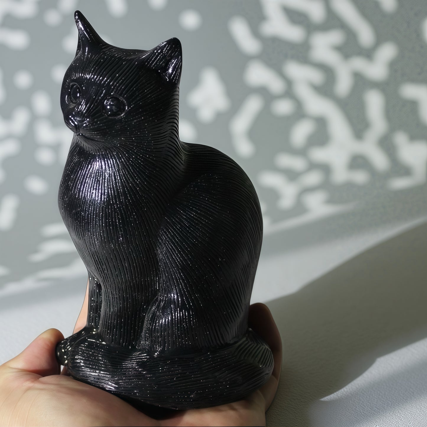 Hand Carved Black Obsidian Cat Figurine