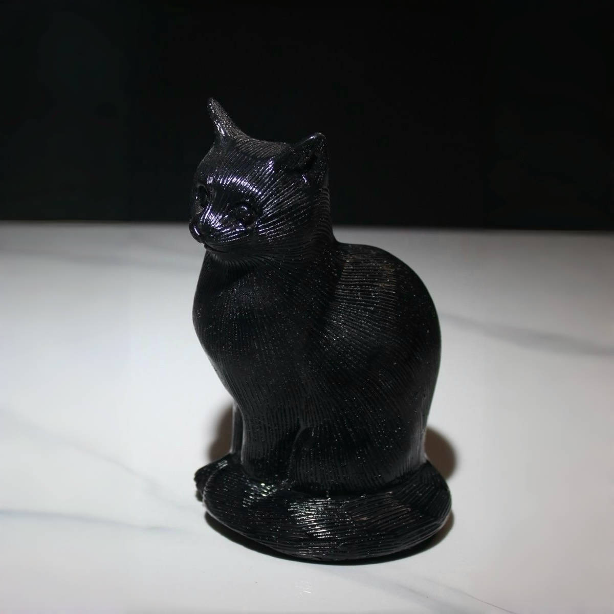 Hand Carved Black Obsidian Cat Figurine