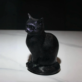 Hand Carved Black Obsidian Cat Figurine