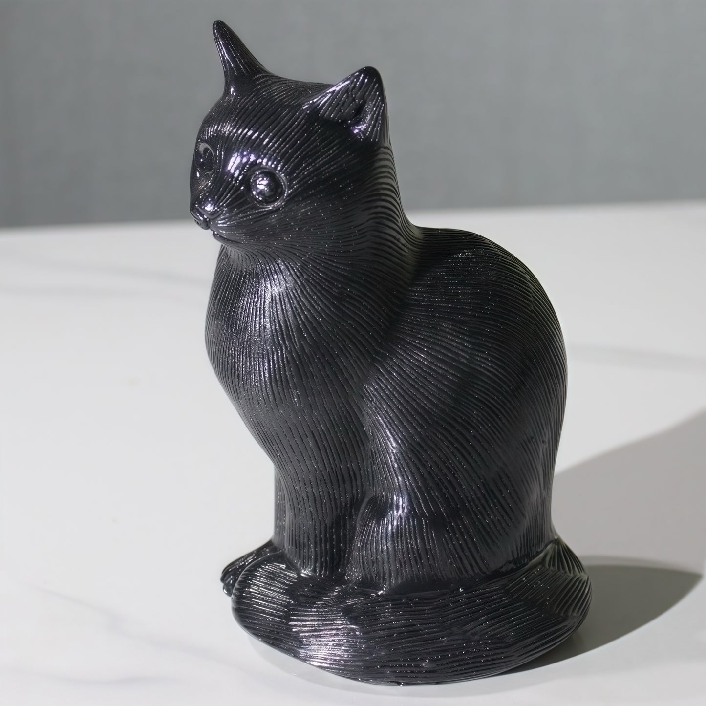 Hand Carved Black Obsidian Cat Figurine
