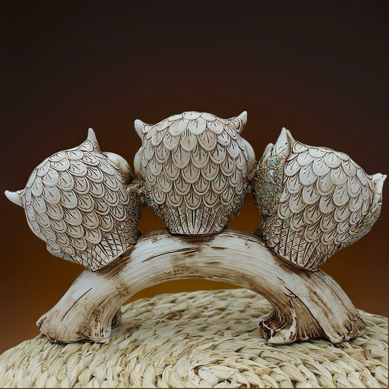 Hear No Evil, See No Evil and Say No Evil Owl Resin Sculptures Decor