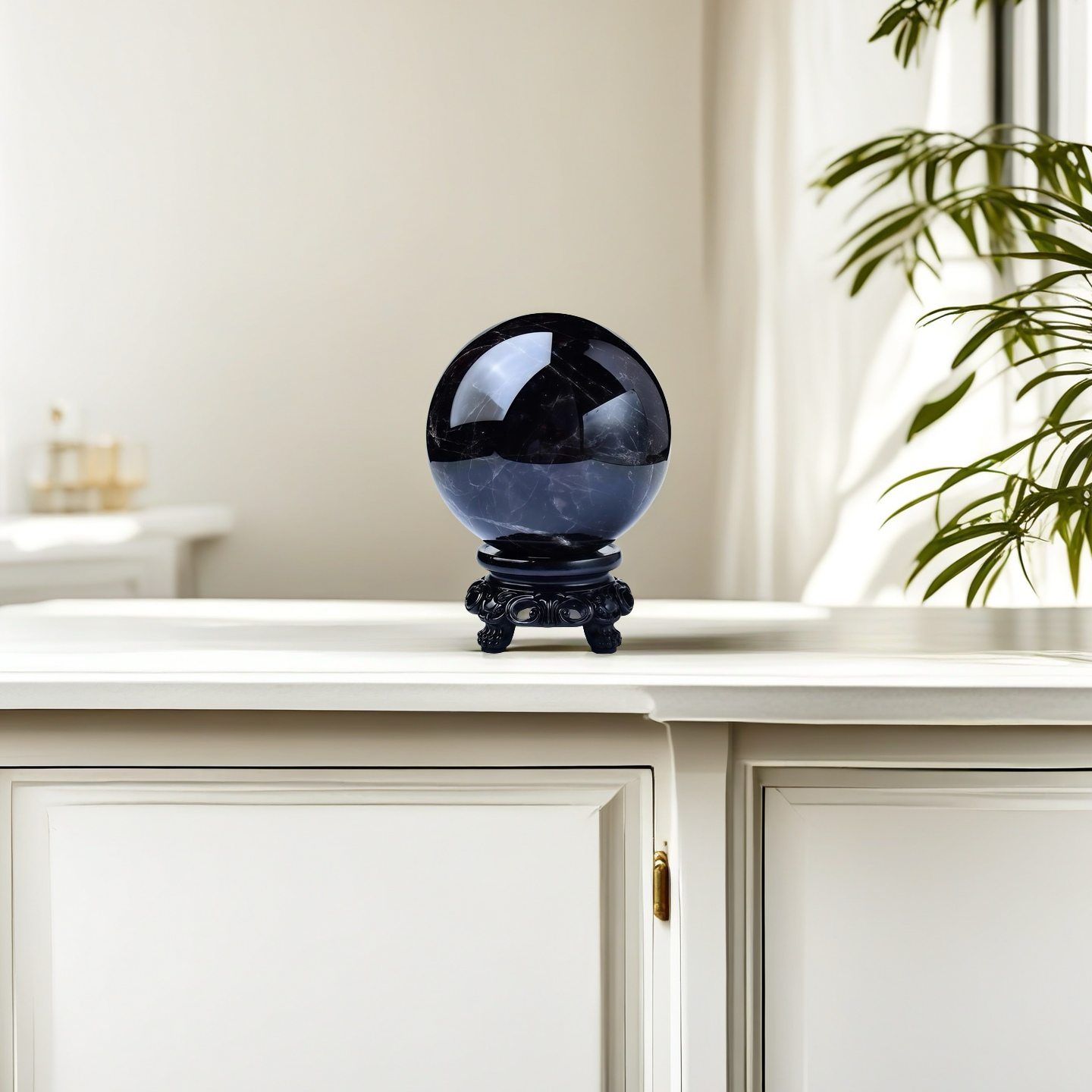 Natural Obsidian Crystal Healing Ball Sphere with Stand