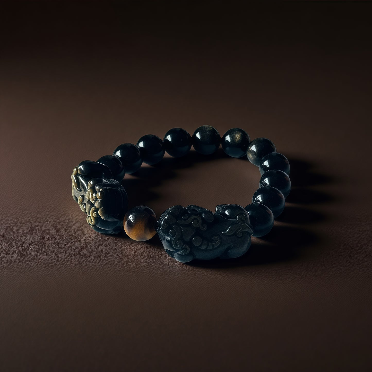 Obsidian × Tiger’s Eye × Dual Pi Xiu Energy Bracelet