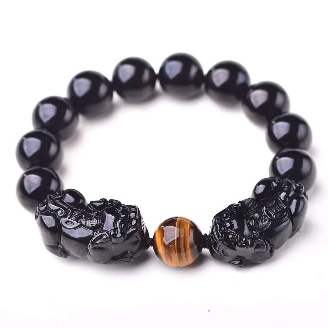 Obsidian × Tiger’s Eye × Dual Pi Xiu Energy Bracelet