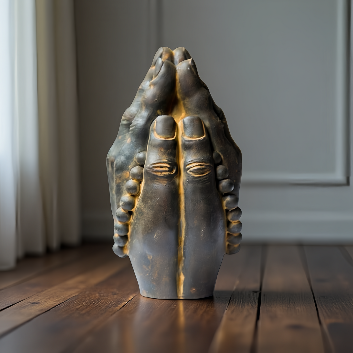 Praying Hands Sculpture with Prayer Beads Decor