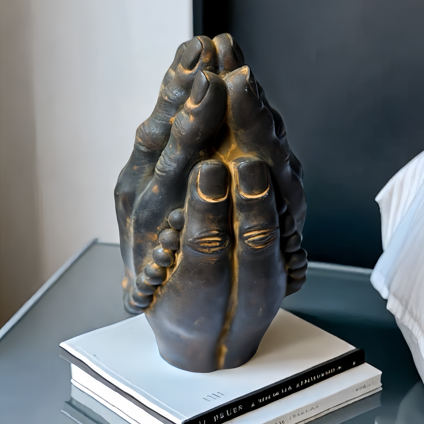 Praying Hands Sculpture with Prayer Beads Decor