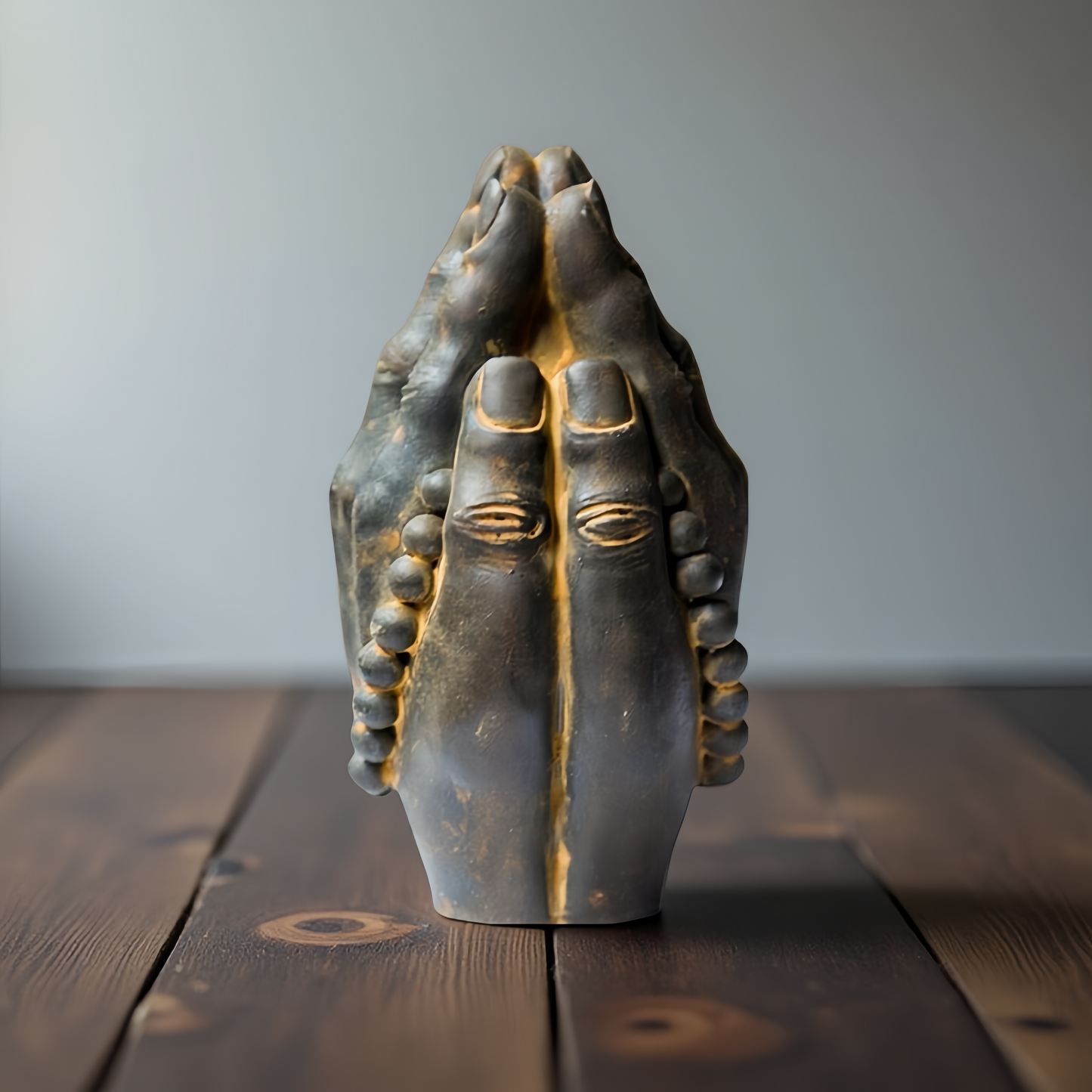 Praying Hands Sculpture with Prayer Beads Decor