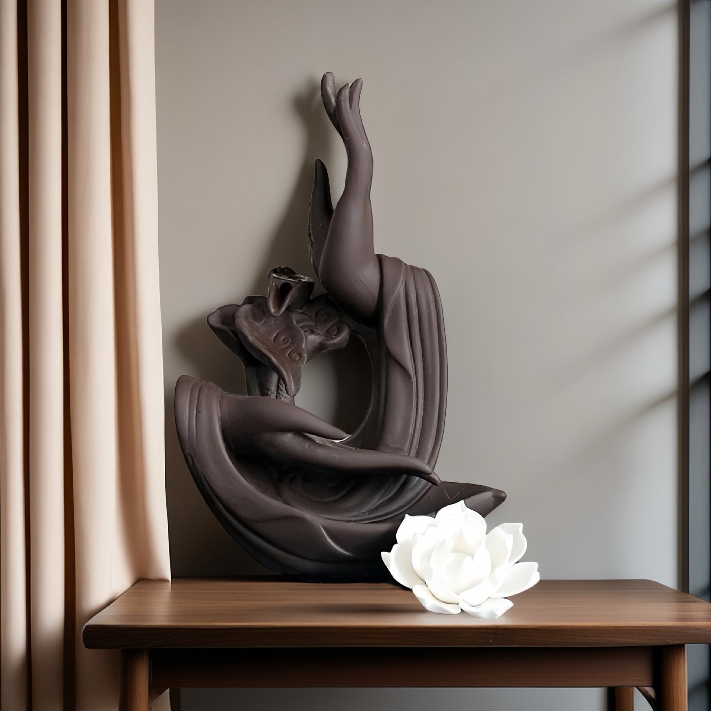 Purple Clay Buddha's Hand with Lotus Backflow Incense Burner