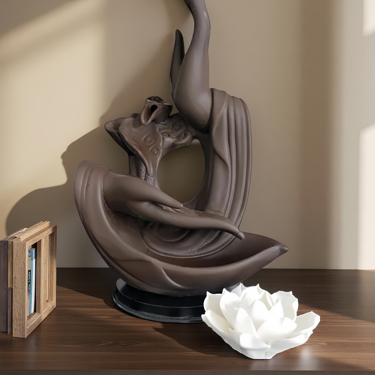 Purple Clay Buddha's Hand with Lotus Backflow Incense Burner