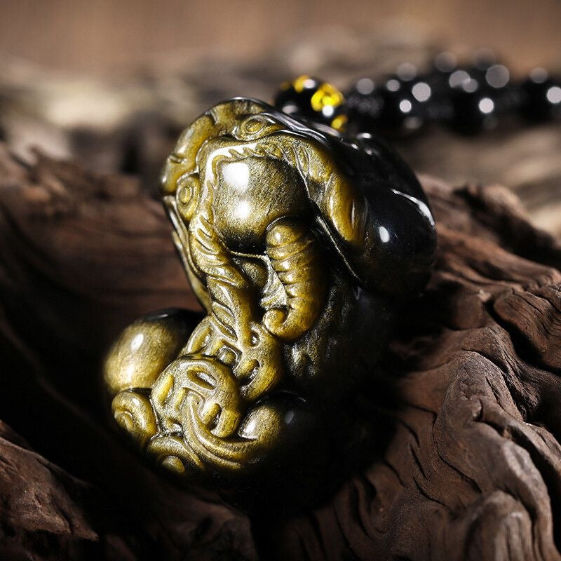 Rainbow Obsidian/ Gold Sheen Obsidian PiXiu Necklace