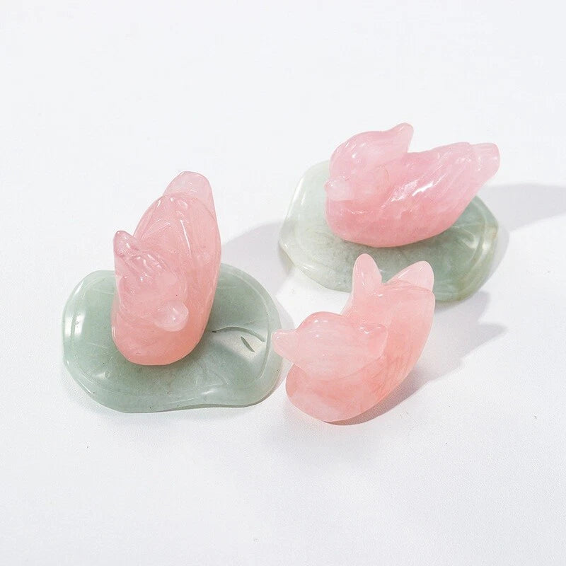 Rose Quartz Mandarin Duck Figurine