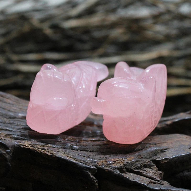 Rose Quartz Mandarin Duck Figurine