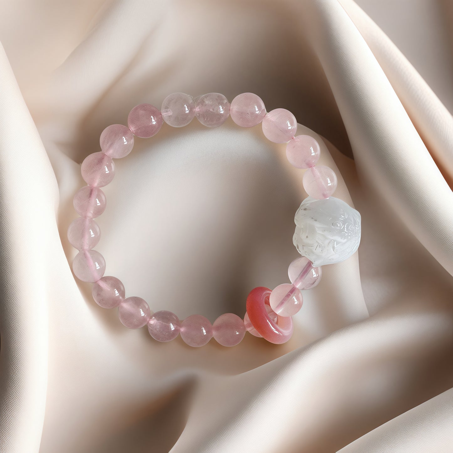 Rose Quartz × Red Agate Awakened Lion Bracelet