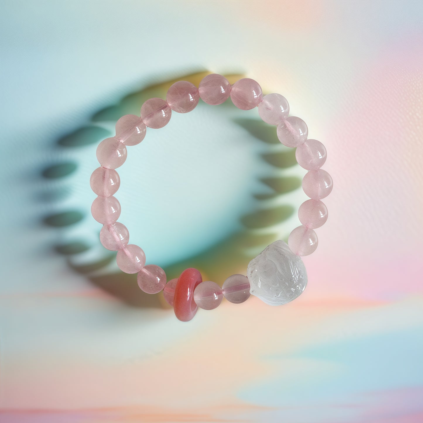Rose Quartz × Red Agate Awakened Lion Bracelet