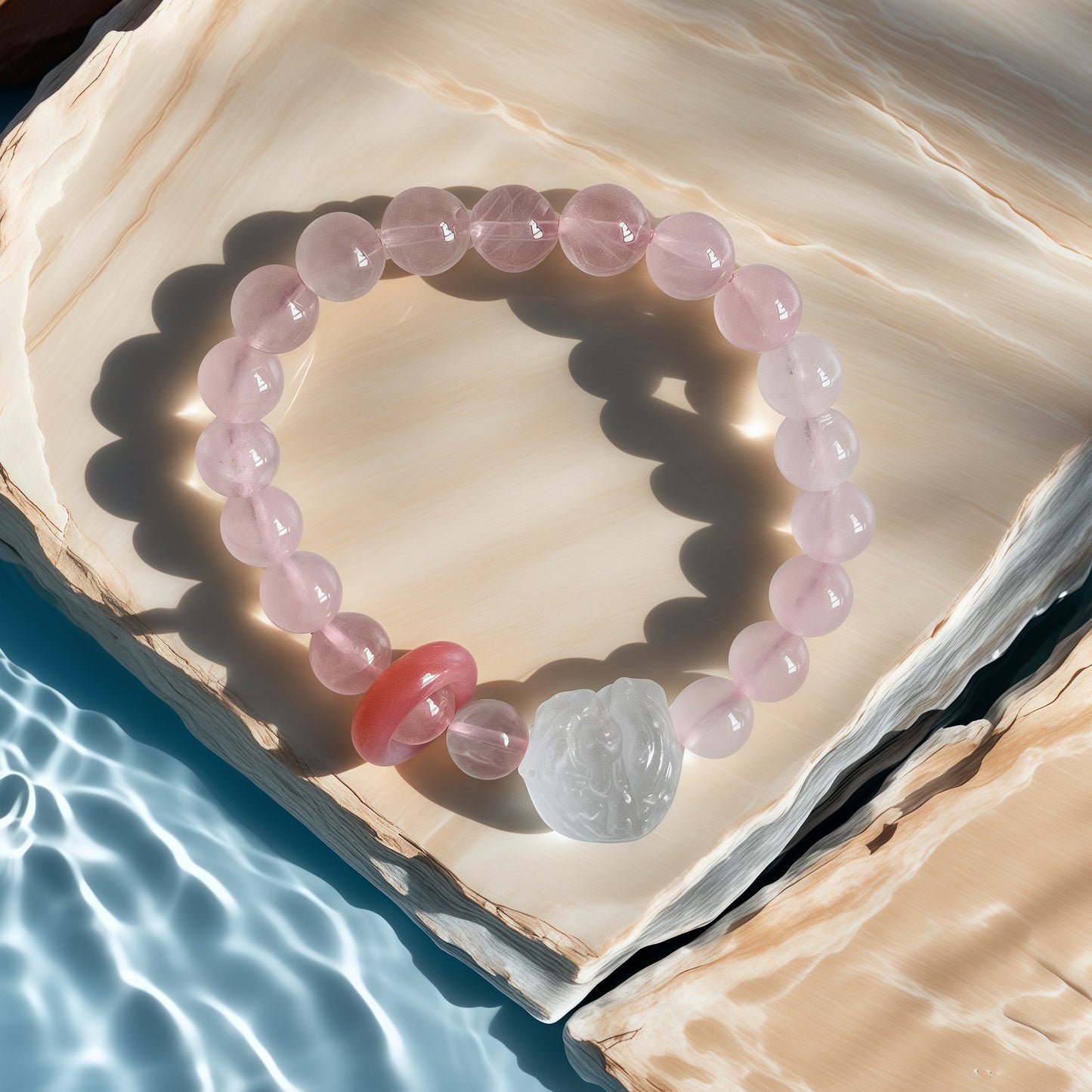 Rose Quartz × Red Agate Awakened Lion Bracelet