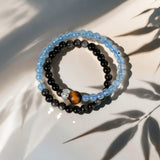Silver Sheen Obsidian × Aquamarine × Tiger’s Eye Bracelet