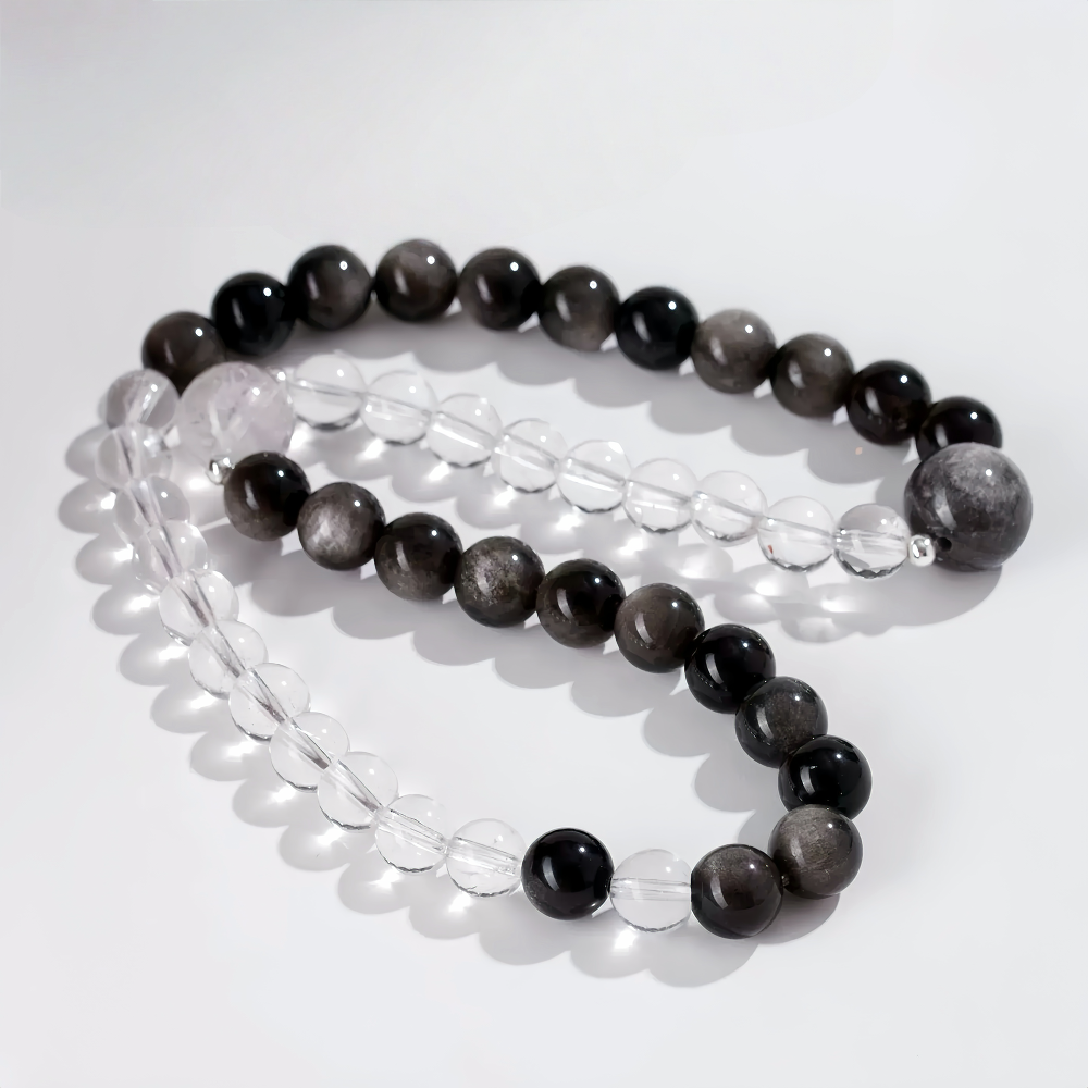Silver Sheen Obsidian × Clear Quartz Bracelet