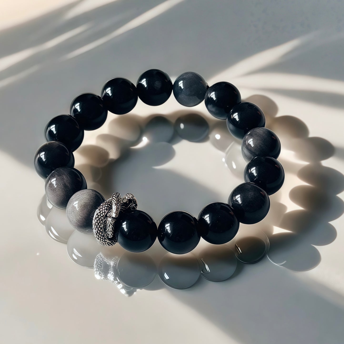 Silver Sheen Obsidian × Moonstone Bracelet