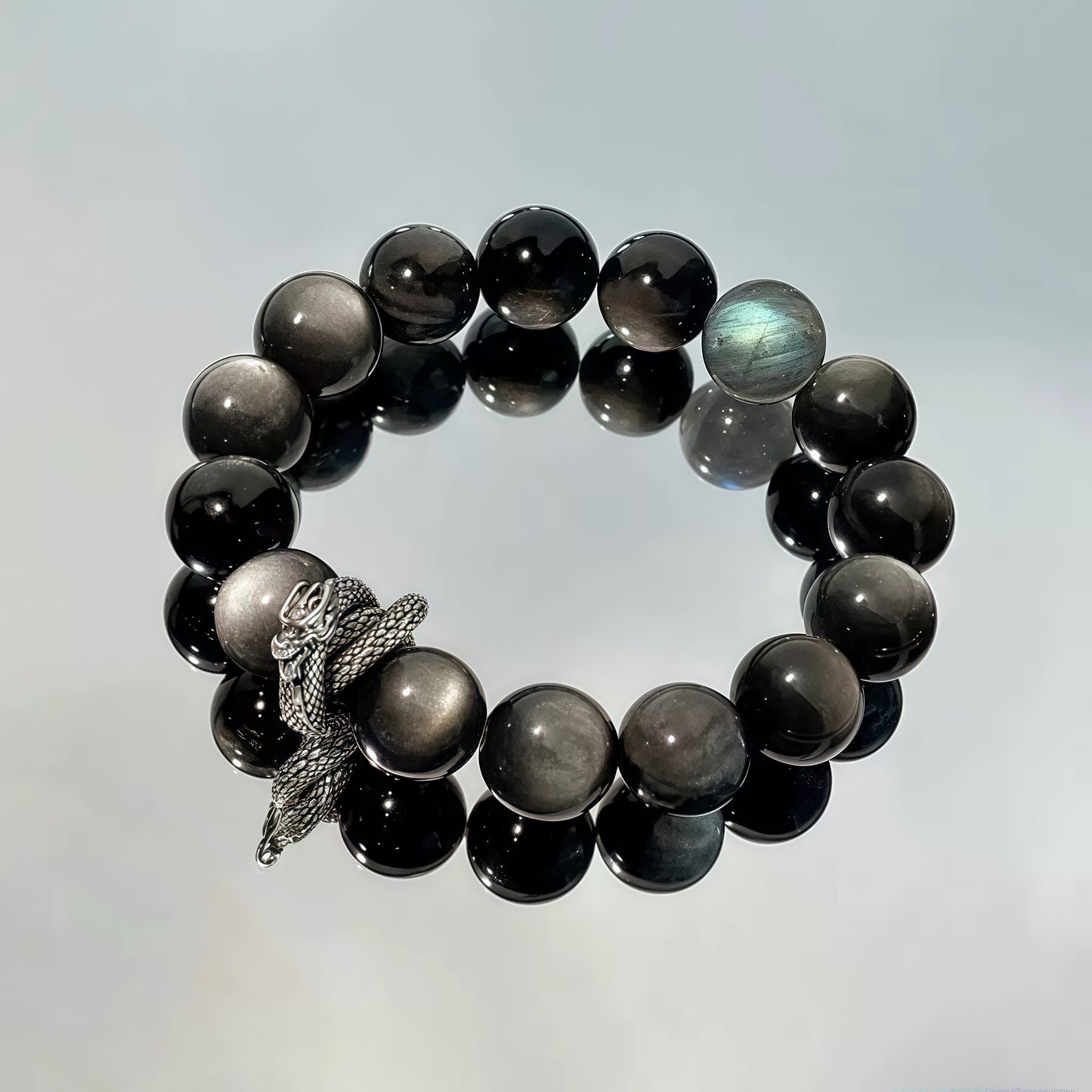 Silver Sheen Obsidian × Moonstone Bracelet
