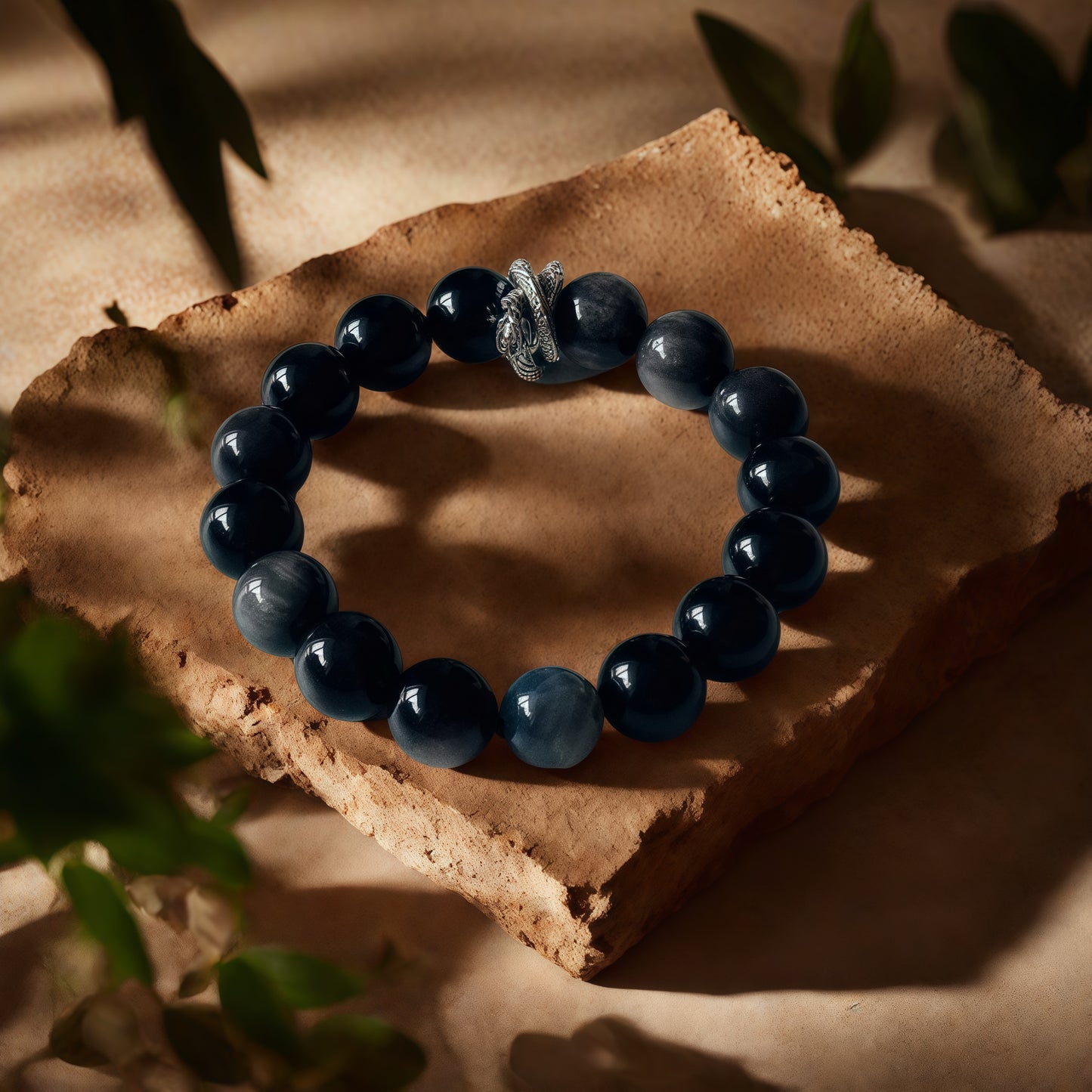 Silver Sheen Obsidian × Moonstone Bracelet