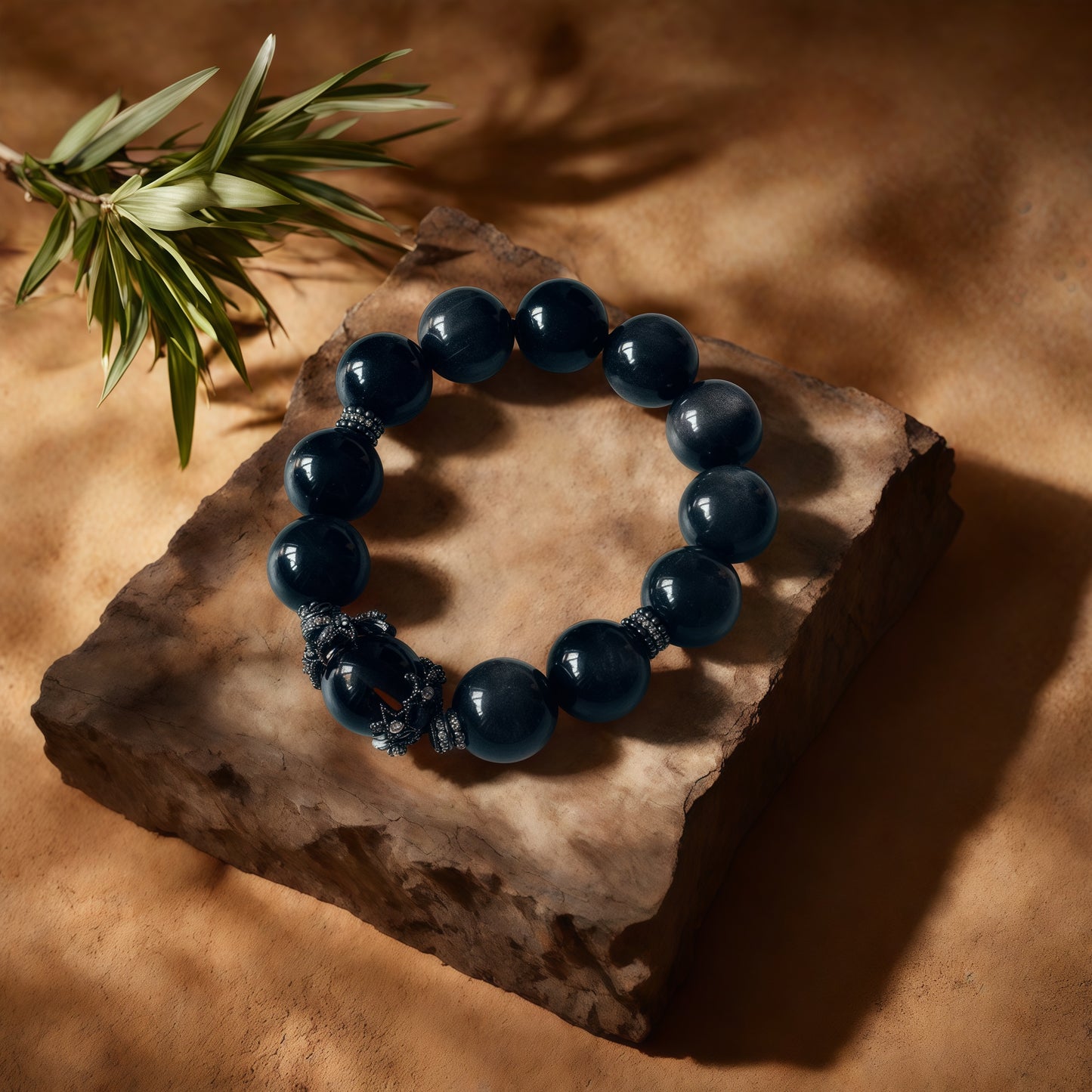 Silver Sheen Obsidian × Smoky Quartz Bracelet
