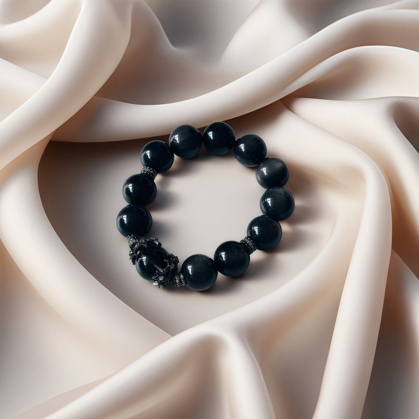 Silver Sheen Obsidian × Smoky Quartz Bracelet