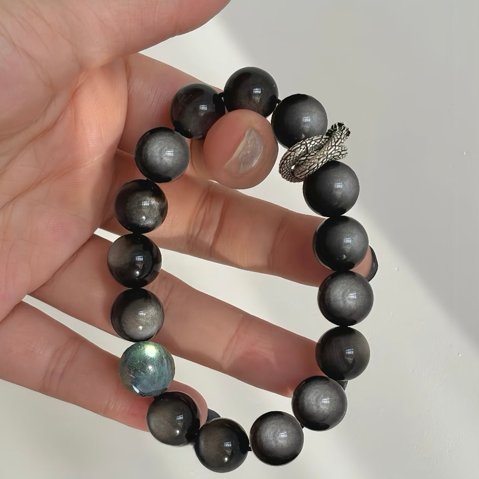 Silver Sheen Obsidian × Moonstone Bracelet