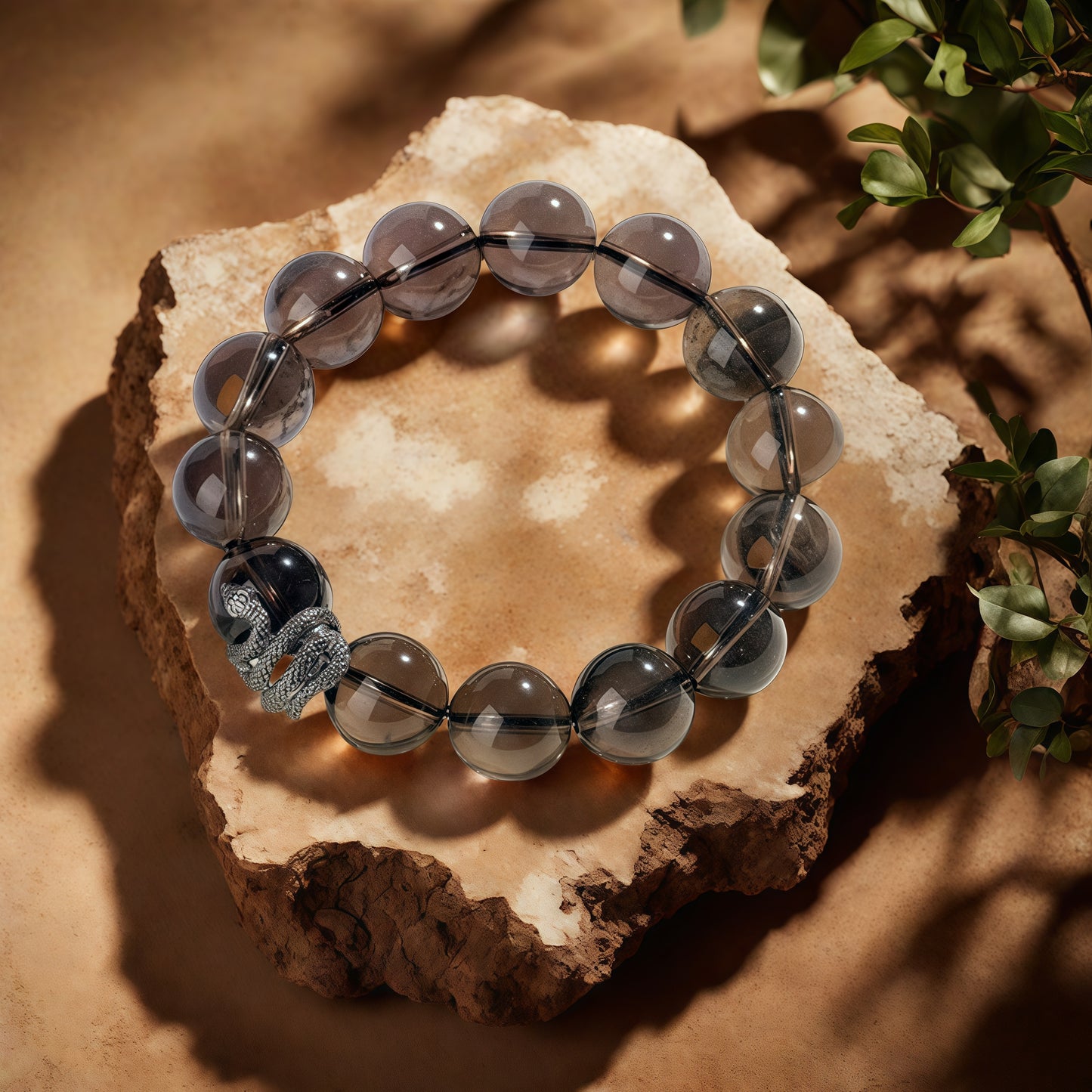 Smoky Quartz × Silver Snake Bracelet