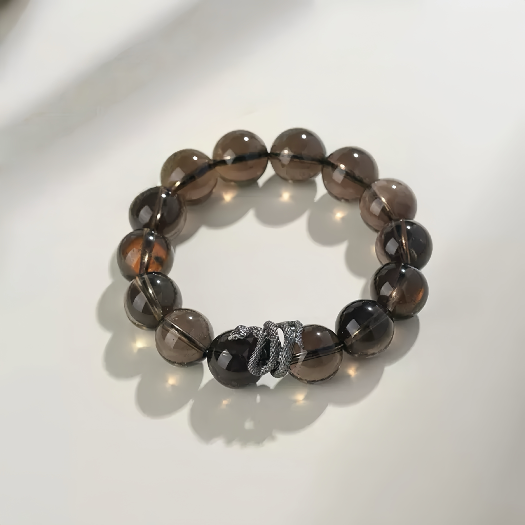 Smoky Quartz × Silver Snake Bracelet