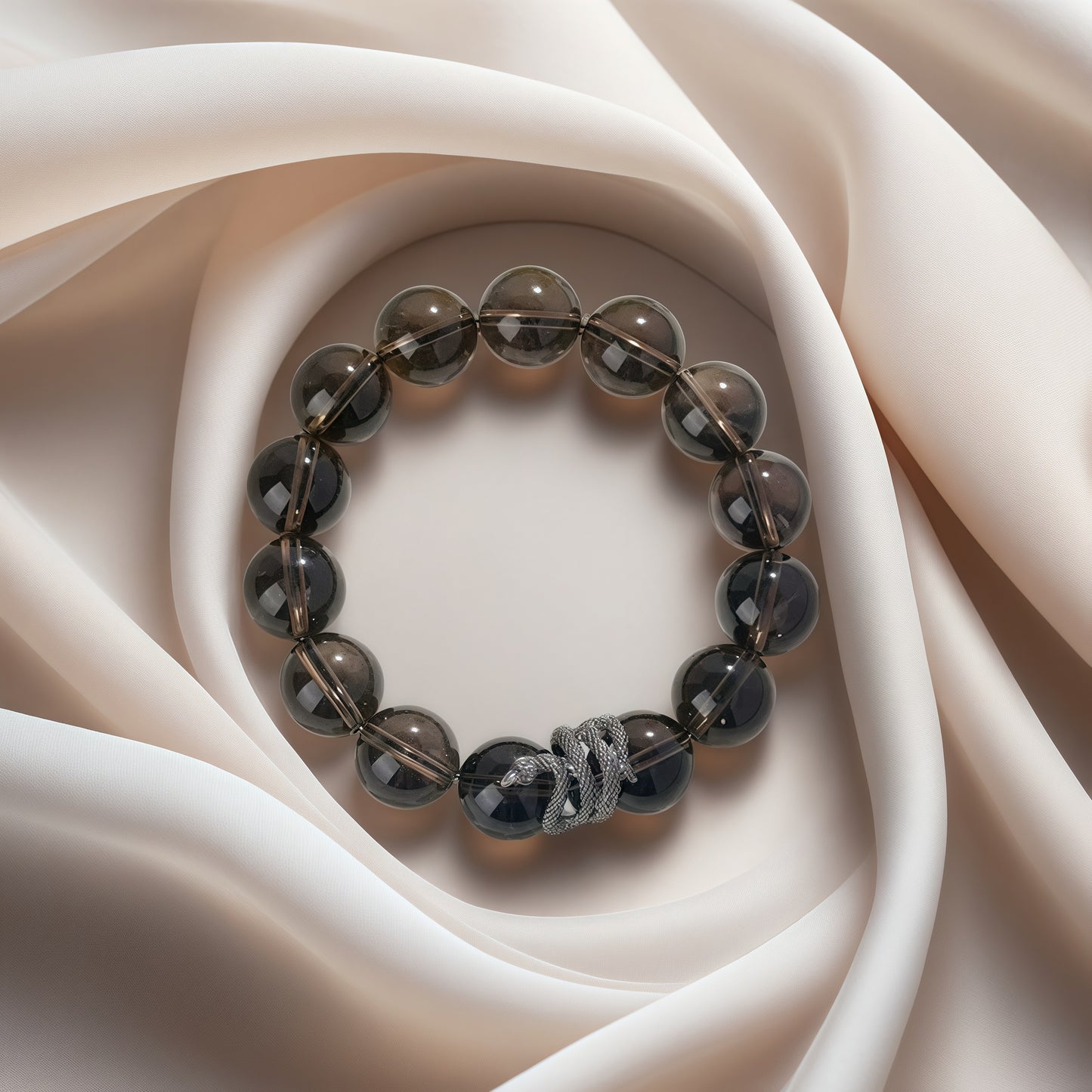 Smoky Quartz × Silver Snake Bracelet