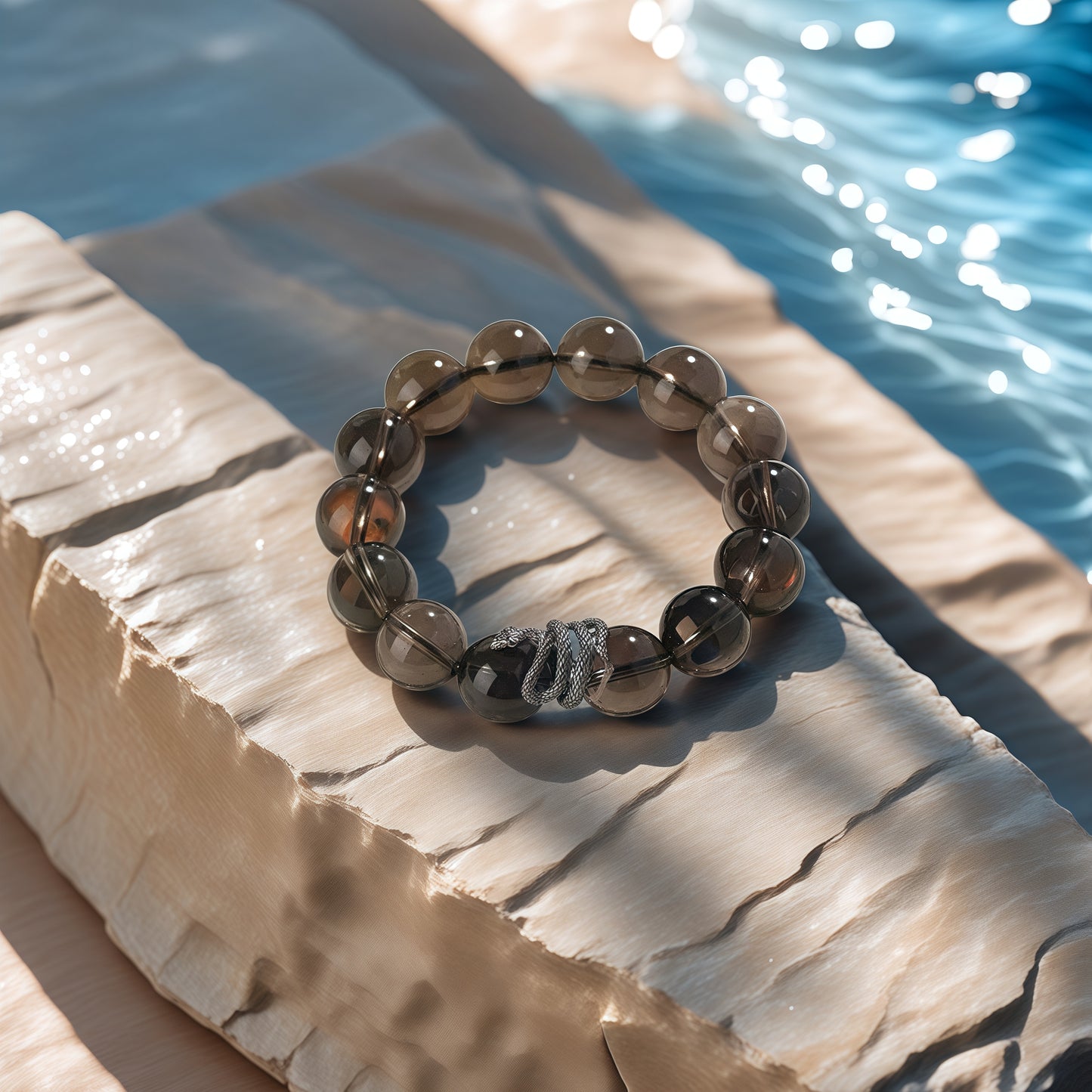 Smoky Quartz × Silver Snake Bracelet