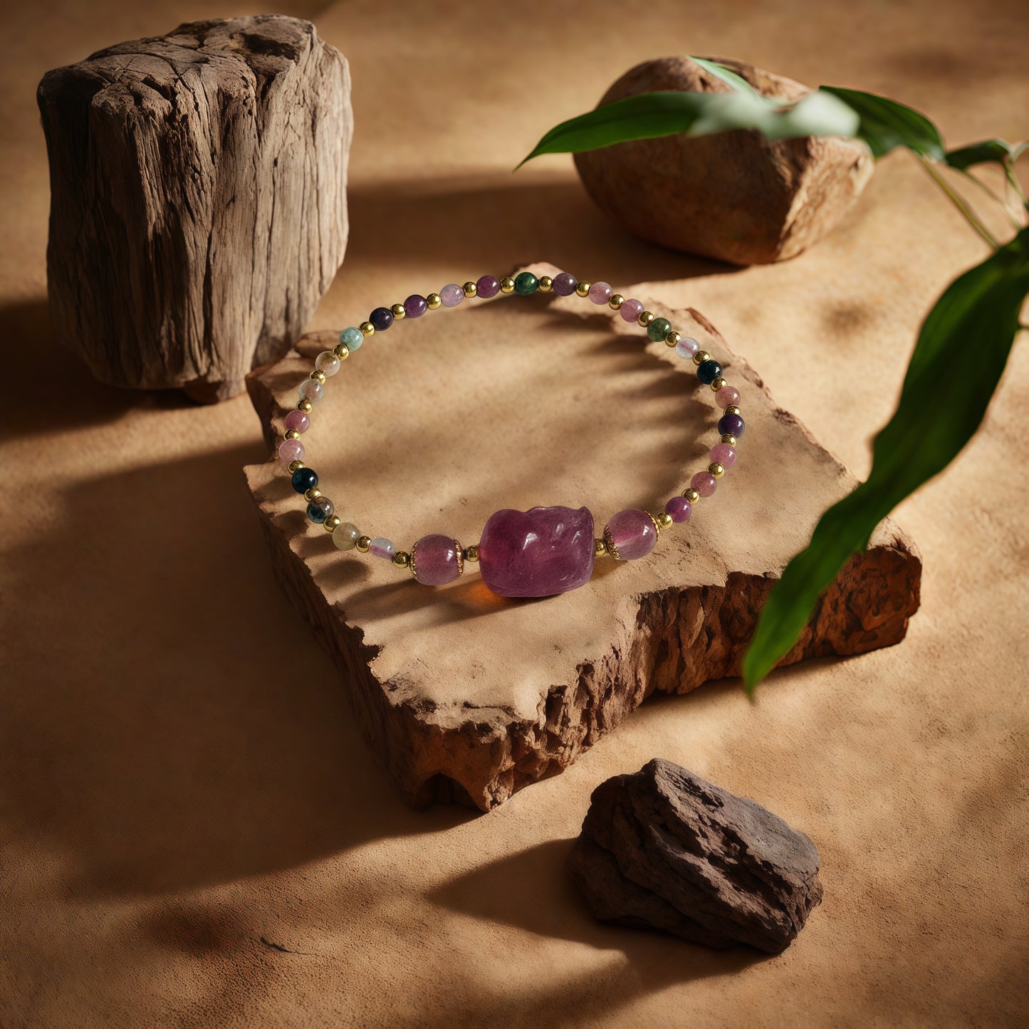Strawberry Quartz Pi Xiu × Tourmaline Bracelet