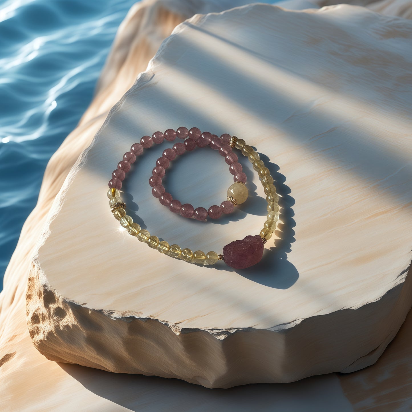 Strawberry Quartz × Citrine Energy Bracelet × Pi Xiu
