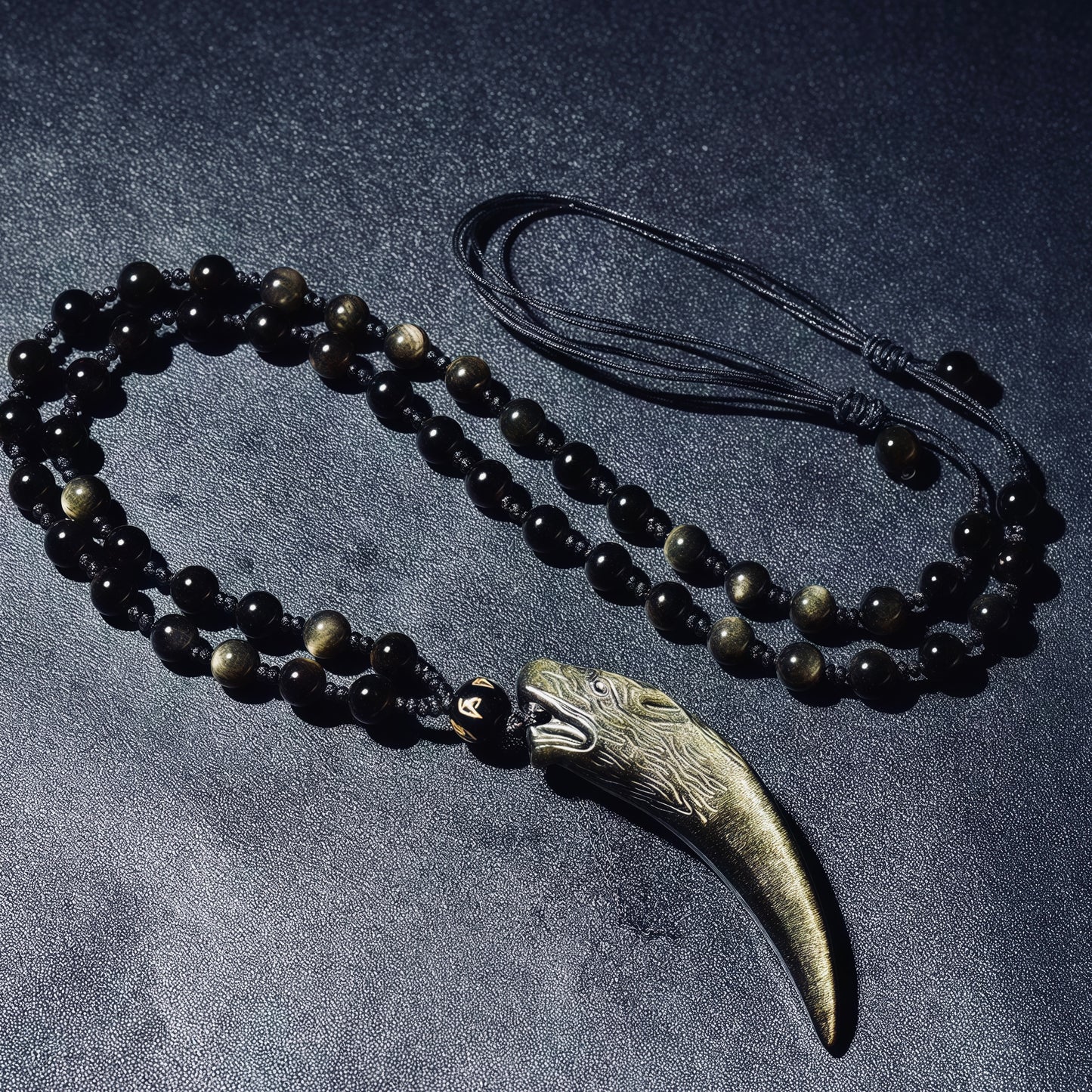 Wolf Fang × Gold Sheen Obsidian Necklace
