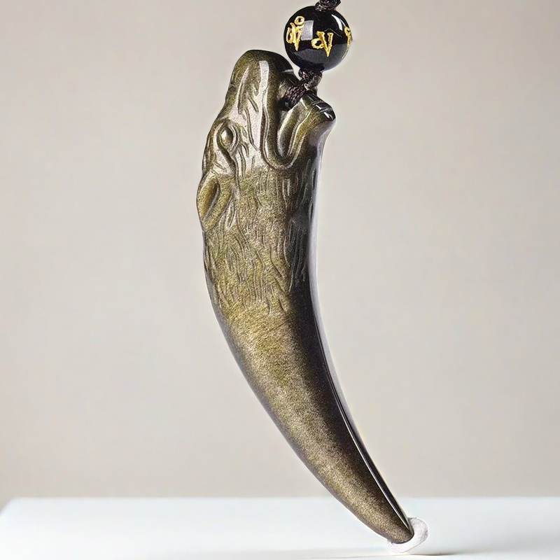 Wolf Fang × Gold Sheen Obsidian Necklace