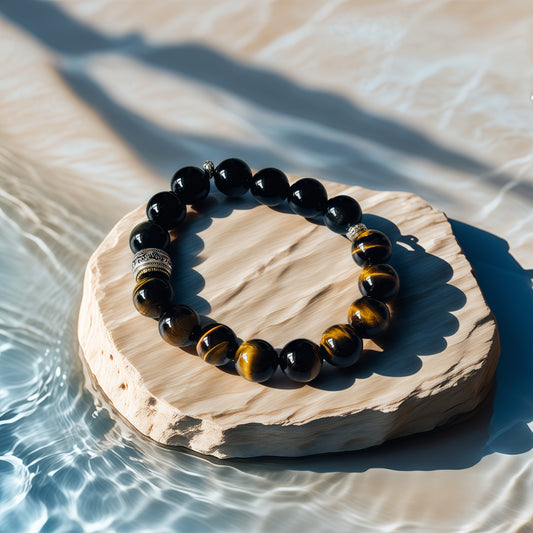 Black Obsidian × Tiger’s Eye × Six-Syllable Mantra Bracelet