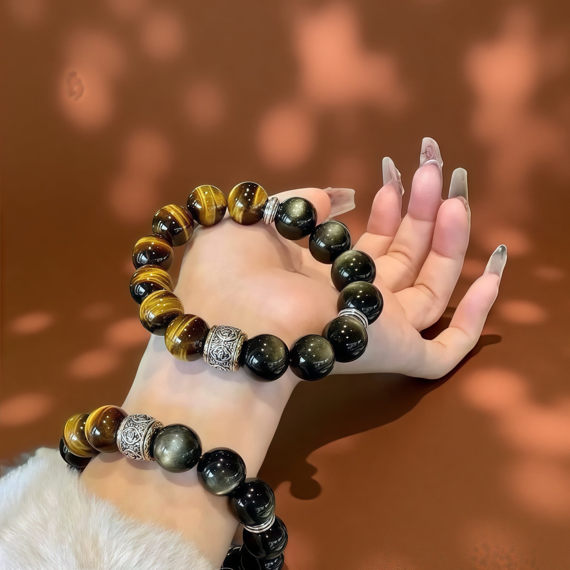 Black Obsidian × Tiger’s Eye × Six-Syllable Mantra Bracelet