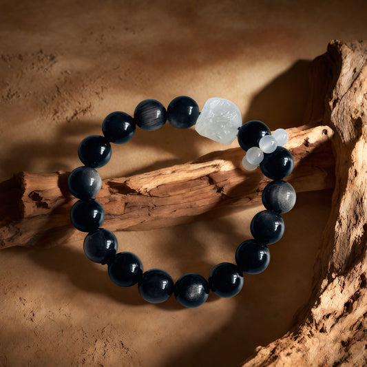 Black Obsidian × White Agate Awakened Lion Bracelet