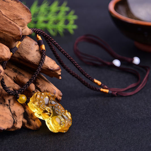 Brazilian Natural Citrine PiXiu Pendant Necklace