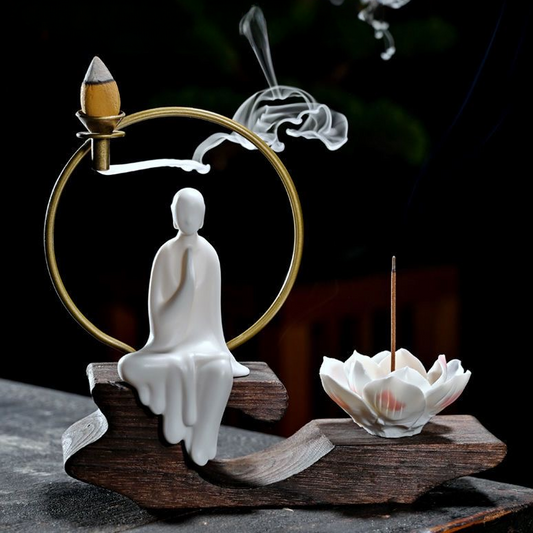 Buddha Stones Porcelain Lotus Healing Incense Burner